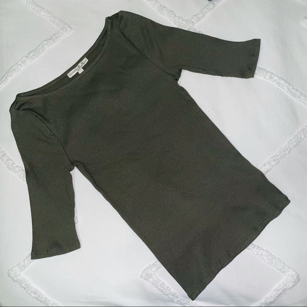 Express Dark Green Mid Sleeve Top